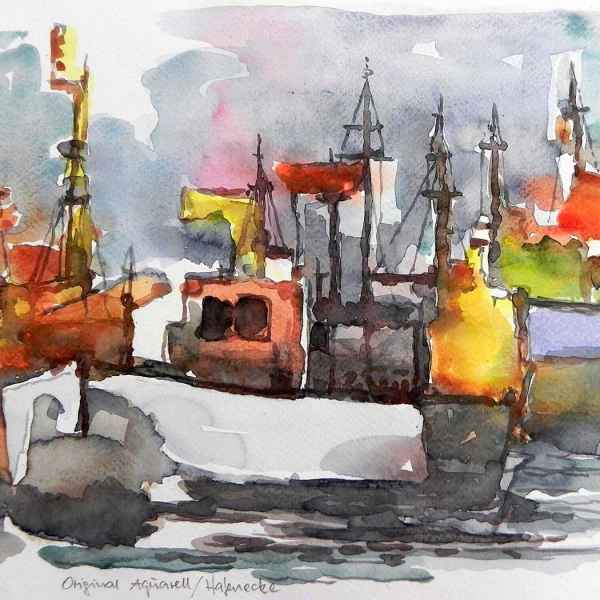 Hafenblick Aquarell Gerd R. Kirsch